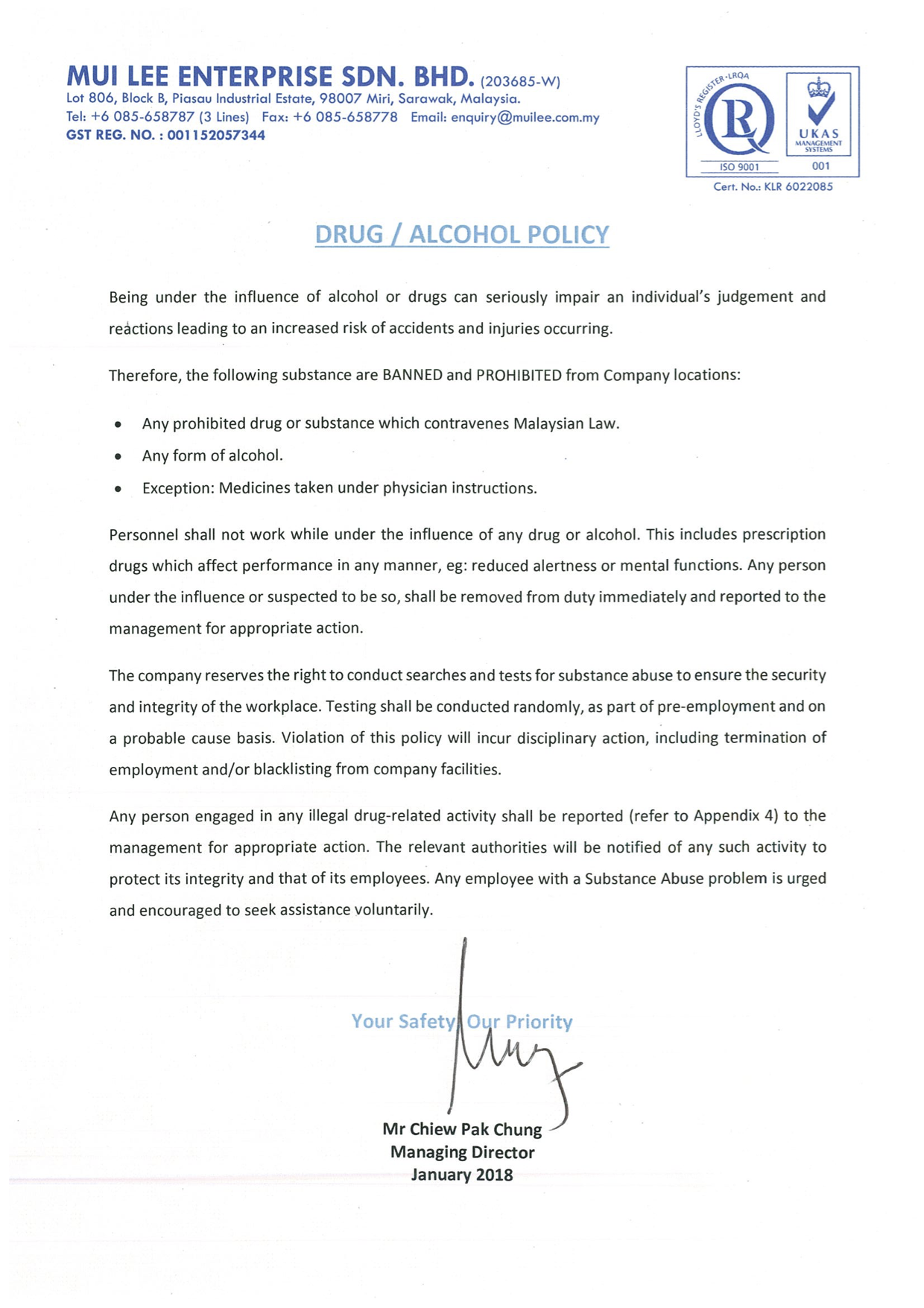 Drugs and Alcohol Policy