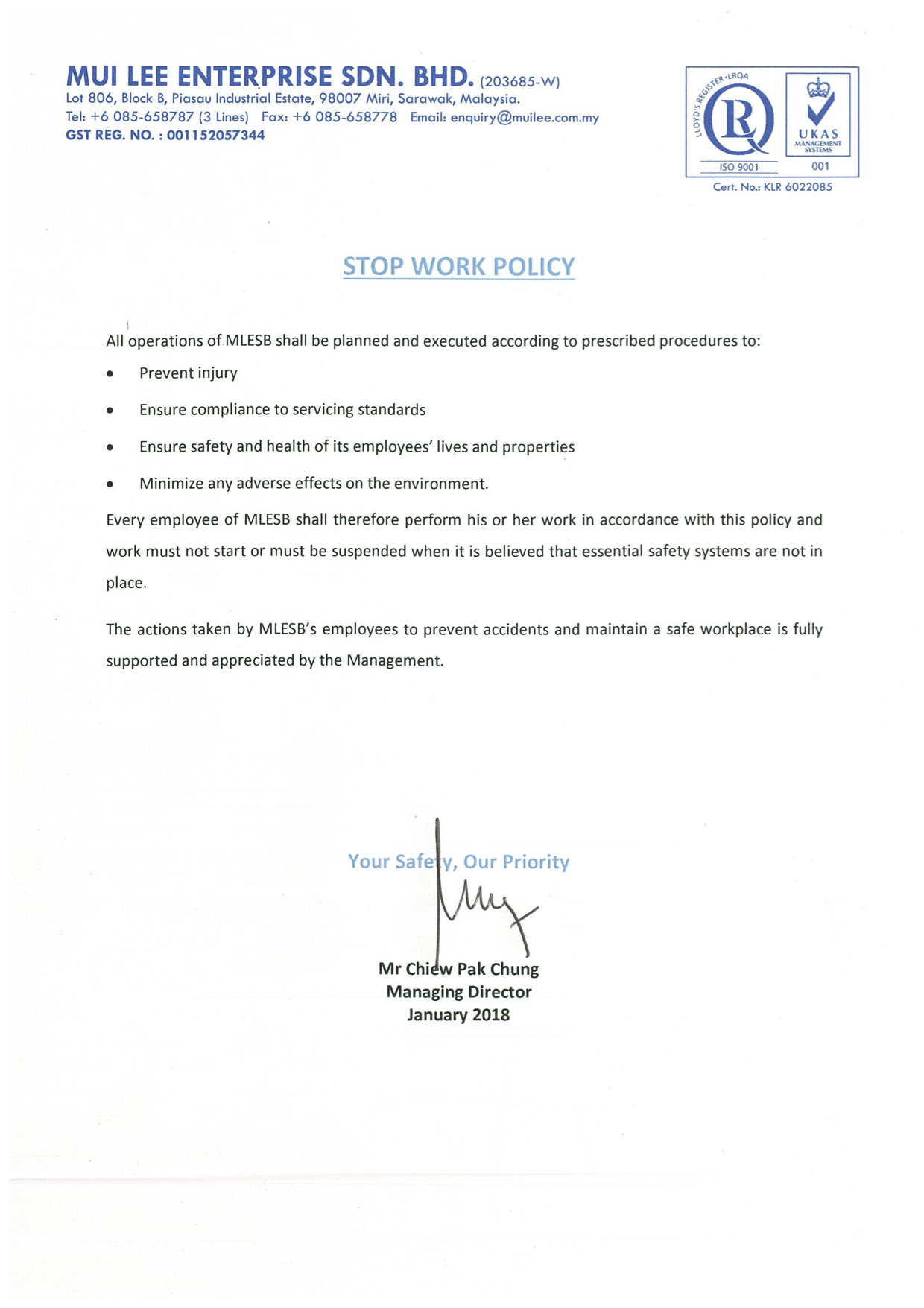 Stop Work Policy
